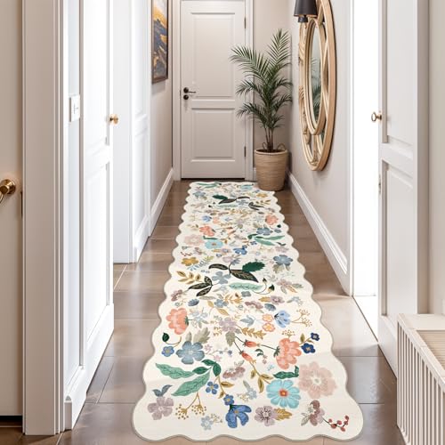 2x10 Washable Hallway Runner Rug (2' x 10' (Rectangular) / Cream/Floral)