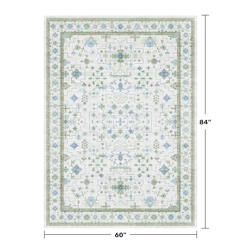 Oushak Area Rug for Bedroom 5x7 (5' x 7' (Rectangular) / Cream Green)