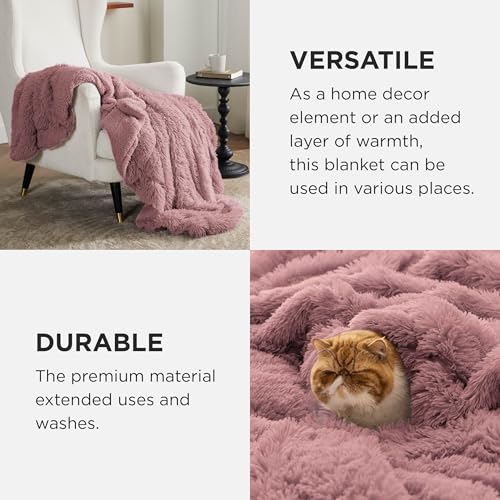 Faux Fur Fluffy Sherpa Blanket Couch Throw Dusty Pink 50"x60" (16- Dusty Pink / Throw (50" X 60"))