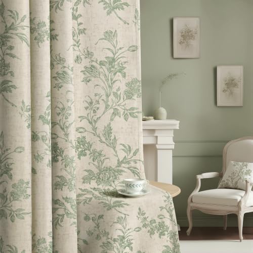 Sage Green Boho Floral 100% Blackout Curtains 84 Inch 2 Panels (Sage Green / 52"W x 84"L (Pack of 2))