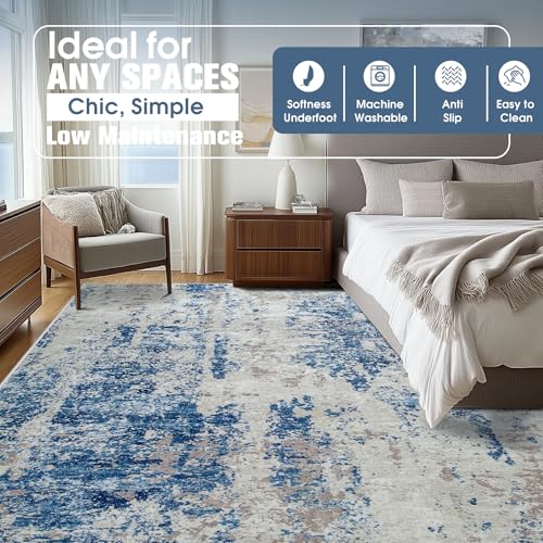 9x12 Area Rugs for Living Room Washable Bedroom Dining Room Blue Grey White (Blue Grey/White / 9' x 12' (Rectangular))