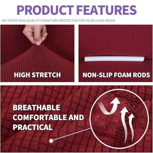 Super Stretch Chair Slipcover Universal Sofa Chair Covers for Living Room Dogs Pet Furniture Protector Spandex Armchair Slipcovers with Anti Slip Foam Sticks (Wine Red / Small (30"-47"))