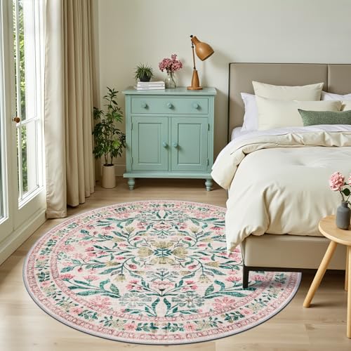 Round Area Rug Living Room (Pink/Green / 6' (Round))