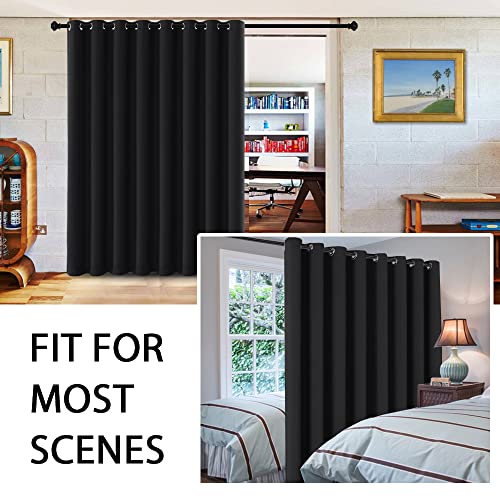 100% Blackout Curtains for Sliding Glass Door Room Divider Curtains Noise Reduce Curtain Panel Portable Window Screen Sliding Partition (120"W x 96"L (Pack of 1) / Jet Black)
