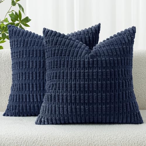 Corduroy Decorative Throw Pillow Covers 20x20 Navy Blue Pack of 2 (Dark Blue / 20" x 20" (Pack of 2))