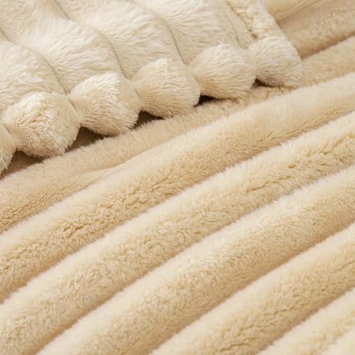 Striped King Size Fleece Blanket for Bed (Beige / King ( 90x104 IN ))