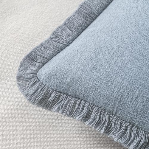Boho Linen Fringe Decorative Throw Pillow Covers Light Blue 18x18 (18" x 18" (Pack of 2) / Light Blue)