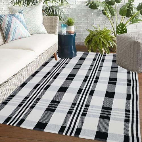 Fall Décor Plaid Rug (4' x 6' (Rectangular) / Black & White Plaid X)