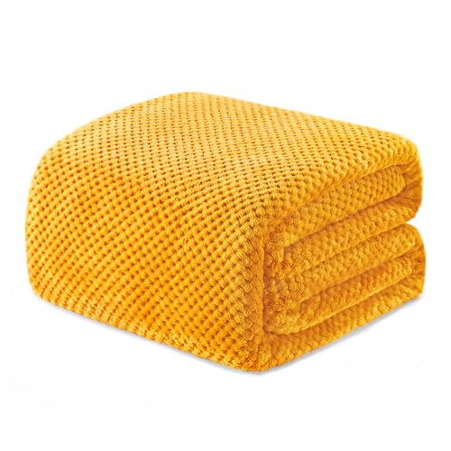 Large Waffle Fleece Throw Blanket for Couch (Mustard / 50x70 in)