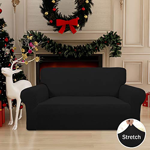 Stretch Loveseat Couch Covers Washable Black (Medium Loveseat / Black)