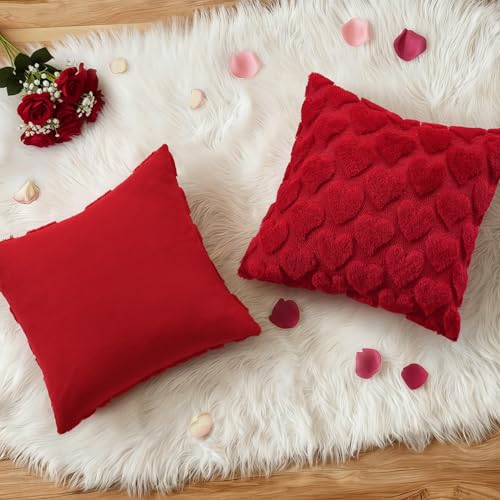 Red Heart Cute Girl Faux Fur Throw Pillow Covers 20x20 Set of 2 (Red Heart / 20" x 20" (Pack of 2))
