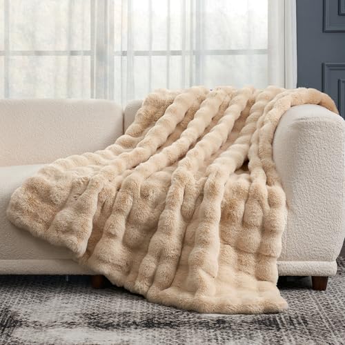 Faux Fur Throw Blanket for Couch (Beige / Throw(50" x 60"))