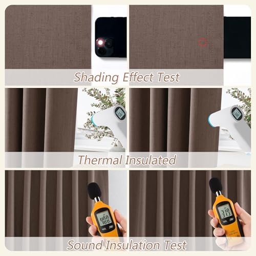 100% Blackout Curtains 120 Inch Length 2 Panels Set for Living Room Bedroom Back Tab Thermal Insulated Black Out Linen Drapes Room Darkening Mocha Mousse (Mocha Mousse / 52"W x 120"L (Pack of 2))