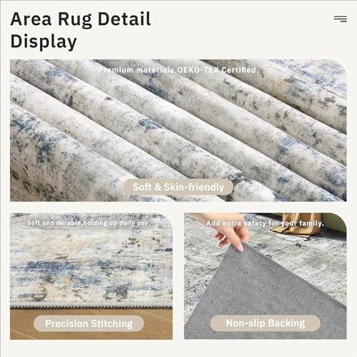 Abstract Area Rug 6x9 for Living Room Washable Rugs Blue (Blue/Yellow / 6' x 9' (Rectangular))