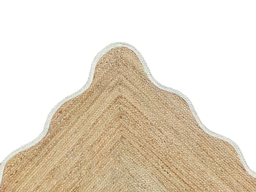 Wave Scalloped Natural Jute Runner Rug Boho Rug Hallway Entryway Runner Rug (White / 2'6"x10' (Runner))