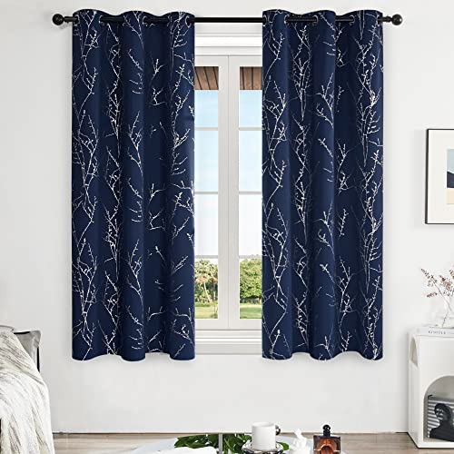 Living Room Curtains 63 Inches Long (Navy Blue/Tree Branch / 42"W x 63"L (Pack of 2))