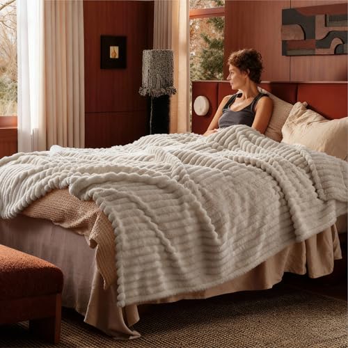 Soft King Size Blankets for Bed Beige 108"x90" (Beige / King)