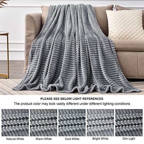 3D Ribbed Jacquard Grey Blankets Queen Size for Bed (Grey / Queen(90"x90"))