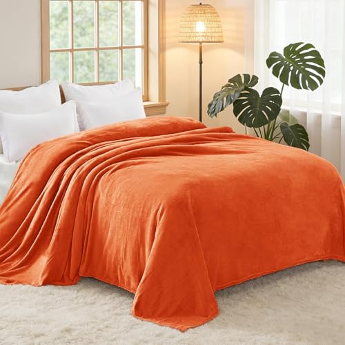 Soft Fleece Blanket King Size for Bed (Burnt Orange / King (104" x 90"))