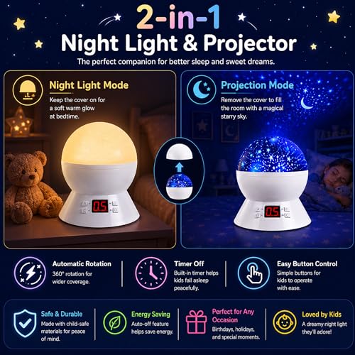 Star Projector Night Light for Kids (White)