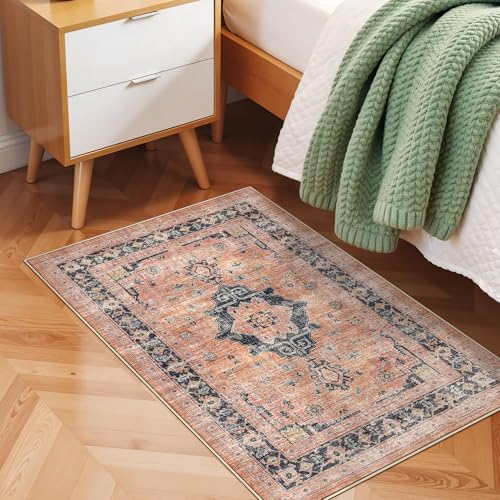 Washable 2x3 Small Area Rug (2' x 3' (Rectangular) / Orange)