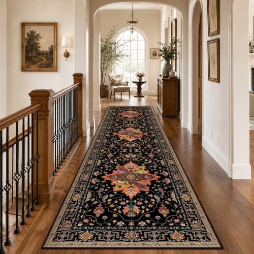 Washable Area Rug (Black/Colorful / 3' x 10' (Rectangular))
