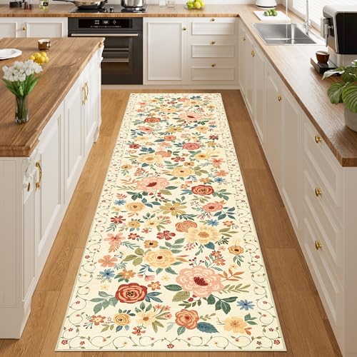 2.6x10 Hallway Runner Rug Washable Kitchen Rug Non Slip Beige Yellow (Beige Yellow / 2'6" x 10' (Rectangular))