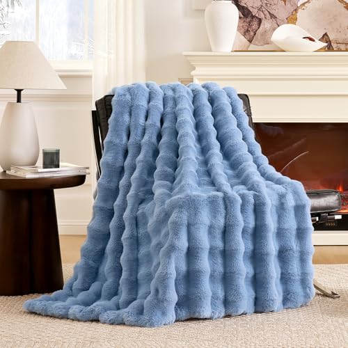 Faux Fur Bubble Throw for Couch (Misty Blue / Twin(60" x 80"))