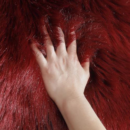 Faux Fur Rug Sheepskin Shag Fluffy Fuzzy Red 2x6 ft Runner Rugs for Bedroom Bedside Bed Floor Living Room Plush High (2' x 6' (Runner) / Red)
