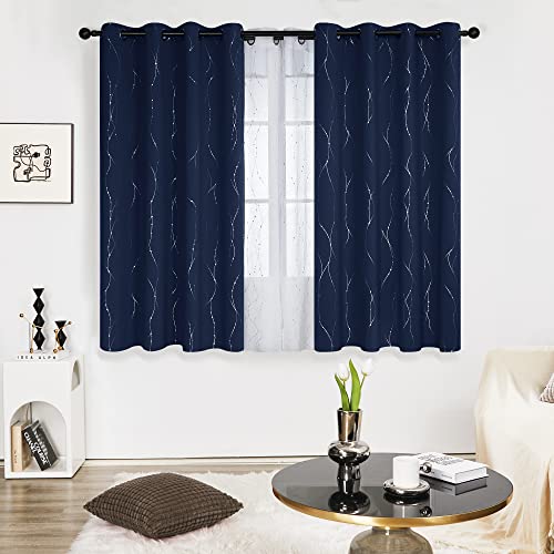 Living Room Curtains 54 Inches Long (Navy Blue/Wave Dots / 52"W x 54"L (Pack of 2))