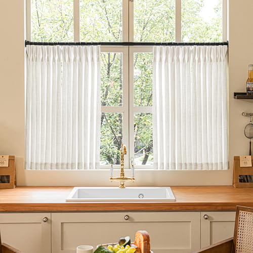 Pinch Pleated Linen 36 Inch Length Kitchen Curtains 2 Panels Set (Natural / 40"W x 36"L (Pack of 2))