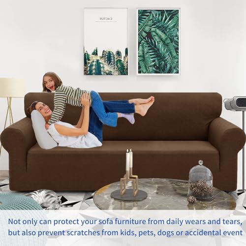 1 Piece Jacquard Couch Covers for 2 Cushion Couch High Stretch Loveseat Slipcover for Pets Dogs Anti Slip Love Seat Sofa Slipcover Furniture Protector (Medium (55"-69") / New Pattern Coffee)
