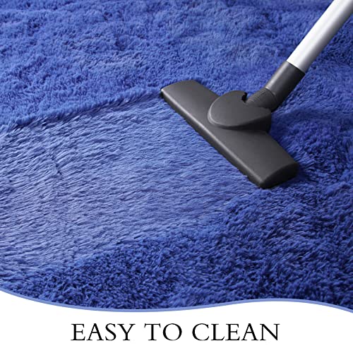 Soft Runner Rug for Bedroom Living Room Plush Fluffy Rugs 2x6 (Navy / 3' x 2' (Runner))