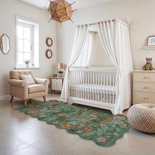 Hallway 3x6 Washable Runner Rug (3' x 6' (Rectangular) / Green/Floral)