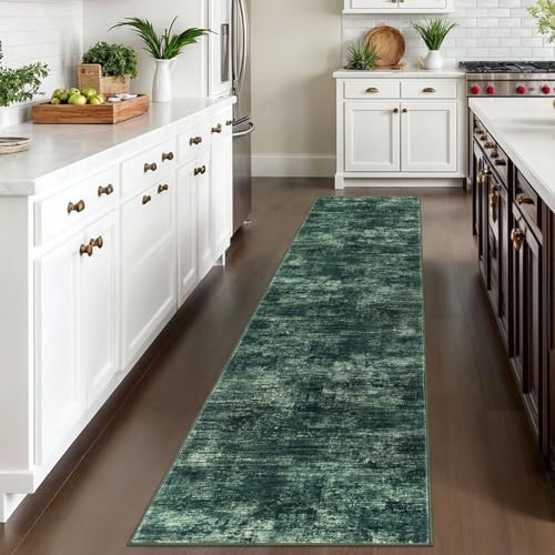 Abstract Runner Rug 2x10 Ft Washable Runners for Hallways (Dark Green / 2' x 10' (Rectangular))