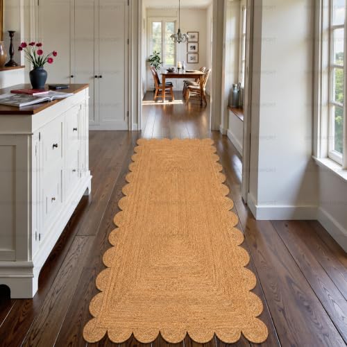 Scalloped Natural Jute Area Rug (Natural / 2' x 18' (Runner))
