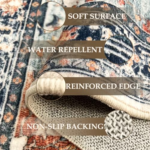 Washable Area Rug (Beige/Blue/Orange / 3' x 5' (Rectangular))