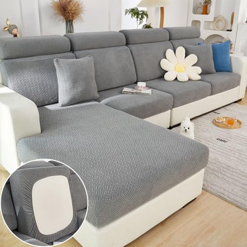 Sofa Covers Couch Covers for Sofa Pet Friendly Couch Cushion Covers Universal Sofa Covers Washable Stretch Slipcovers for Sectional Sofa (Texture Gray / 3 Seats + Chaise Cover)