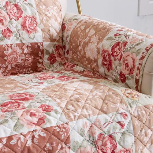 Reversible Floral Patchwork Sofa Furniture Protector (Sofa / Burgundy / Taupe)