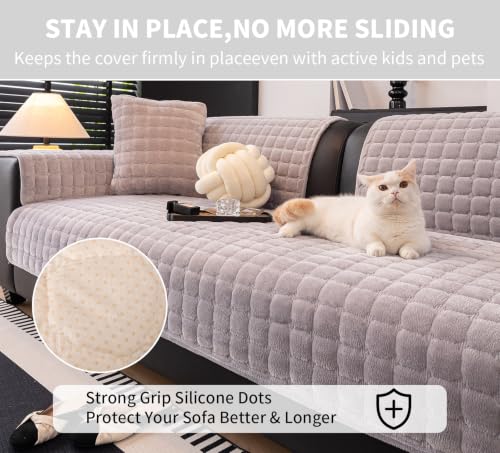 Velvet Sectional Couch Cover for 3 Seats (Light Grey / 1PC/35.4"x83"/3 Seats & Long "L" Part)