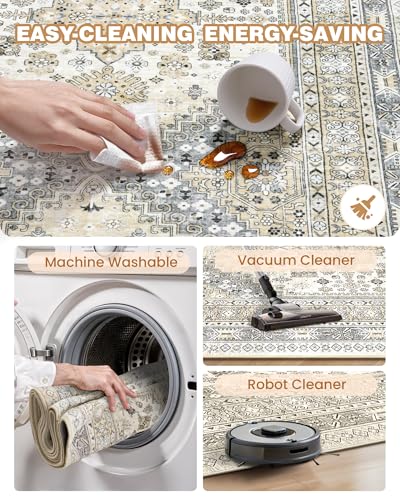 Runner Rug 2x8 Runners for Hallways Non Slip Washable Rugs (Beige / 2' x 8' (Runner))