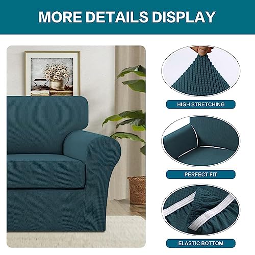 2 Piece Chair Covers Chair Slipcovers for Living Room Armchair Couch Cover Chair Sofa Cover with Individual Cushion Covers Furniture Cover for Chairs Feature Thick Fabric (Armchair (1 Cushion) / Deep Teal)