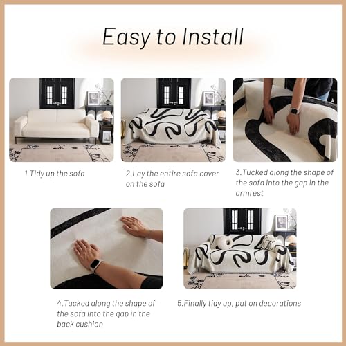 Couch Cover for 3 Cushion Couch Sofa Cover (91" x 118" / 1# Black Curve)