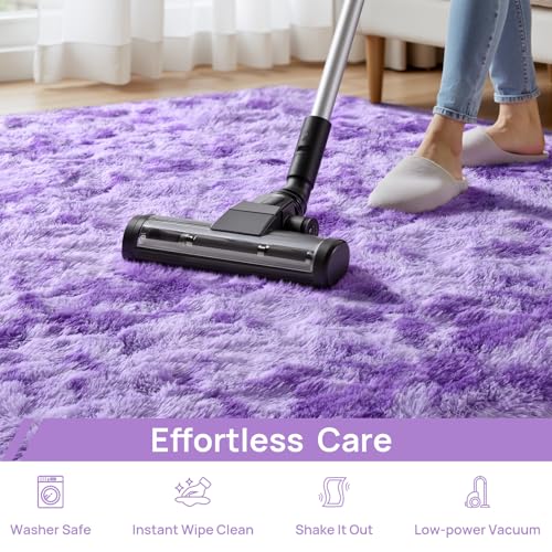 Large Shag Area Rugs 6 x 9 (Tie-dyed Purple / 6' x 9' (Rectangular))