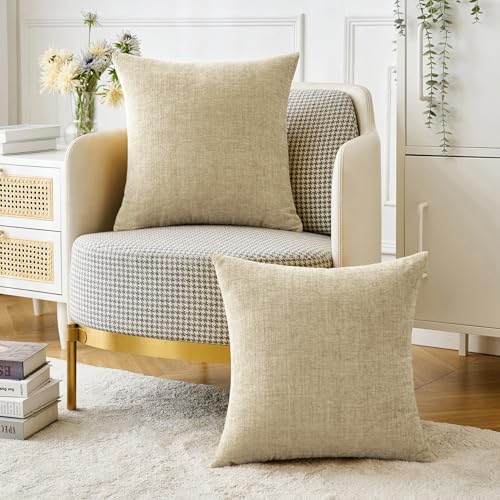 Soft Chenille Throw Pillow Covers Beige 20x20 Inch Pack of 2 (20" x 20" (Pack of 2) / Beige)