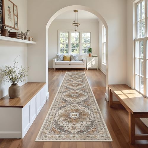 Washable Runner Rugs 2x12 Long for Hallway Kitchen (Turmeric/Grey / 2' x 12' (Runner))