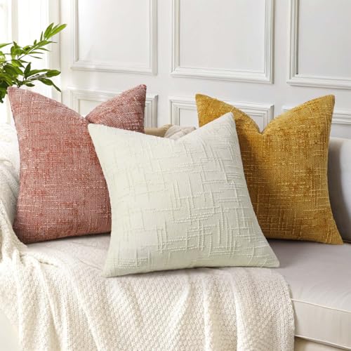 Textured Chenille Throw Pillow Covers 18x18 Set of 2 Pink (Pink / 18" x 18" (Pack of 2))