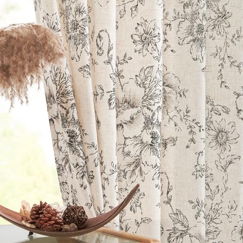 Floral Lined Linen Curtains 96 Long for Living Room 2 Panels (Lined Black / 50"W x 96"L (Pack of 2))
