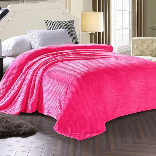 Soft Waffle Fleece Bed Blanket Queen Size (Hot Pink / 90x90 in)