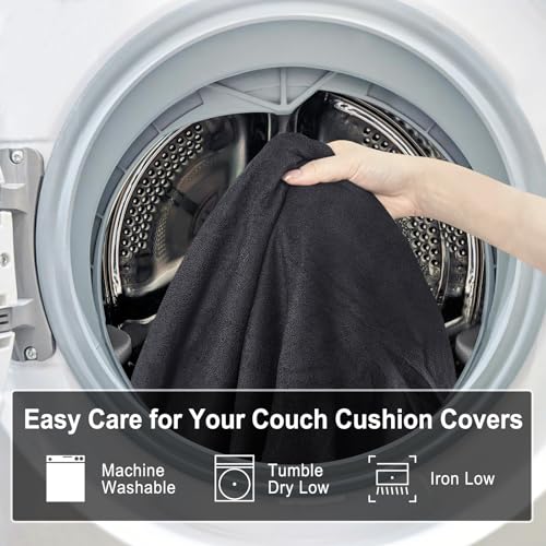 Leather Look Couch Cushion Covers Sofa Seat Slipcovers Sets Couches Furniture Protector for Sectional Armchair Loveseat Pets Kids Stretch Spandex Fabric (1 Cushion Loveseat / 01 Dark Grey)